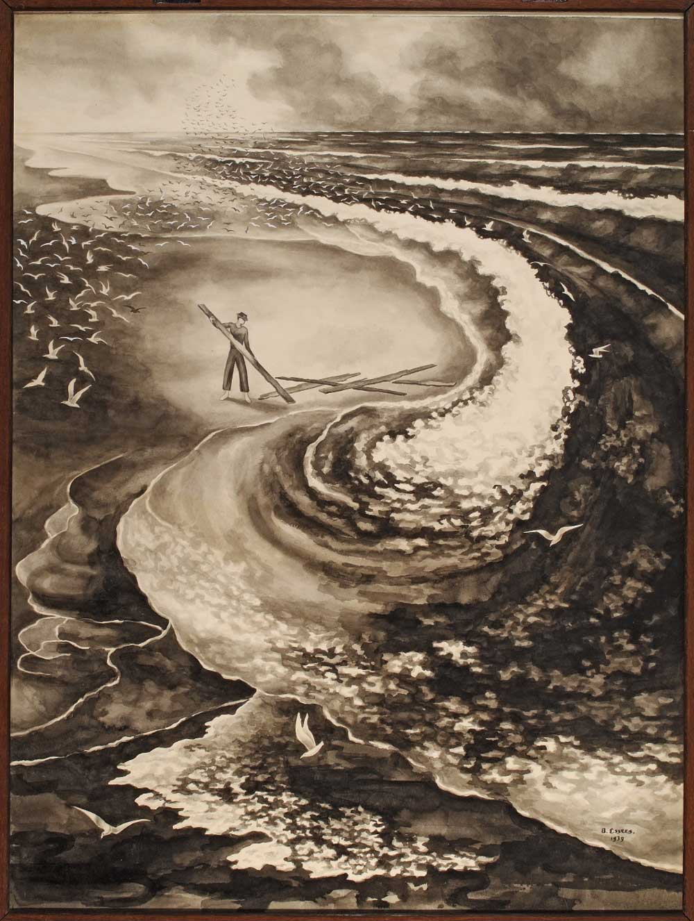 Golf met strandjutter, penseel en sepia, 93 x 69,5 cm, 1939