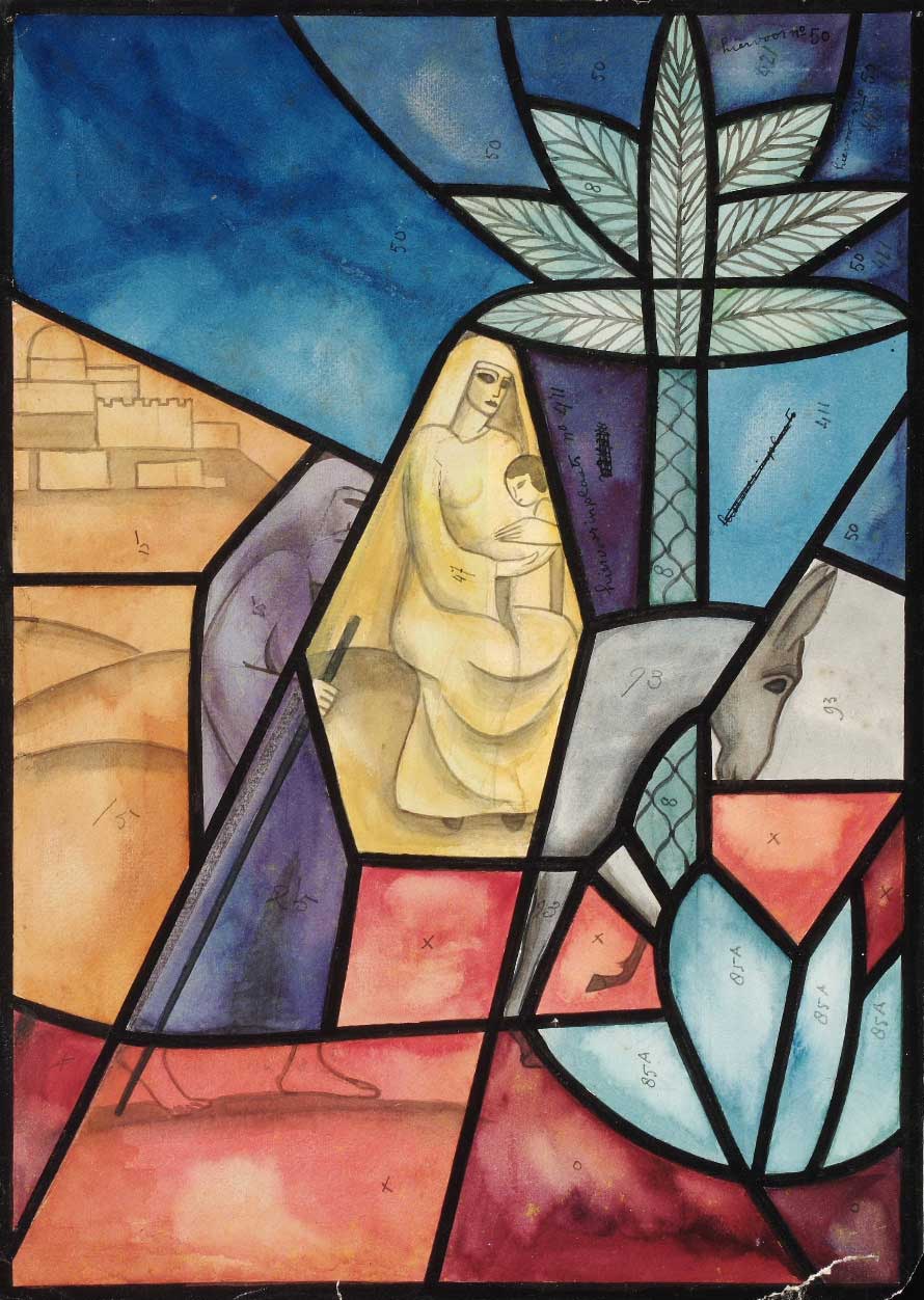De vlucht naar Egypte, glas-in-lood, 36 x 25 cm