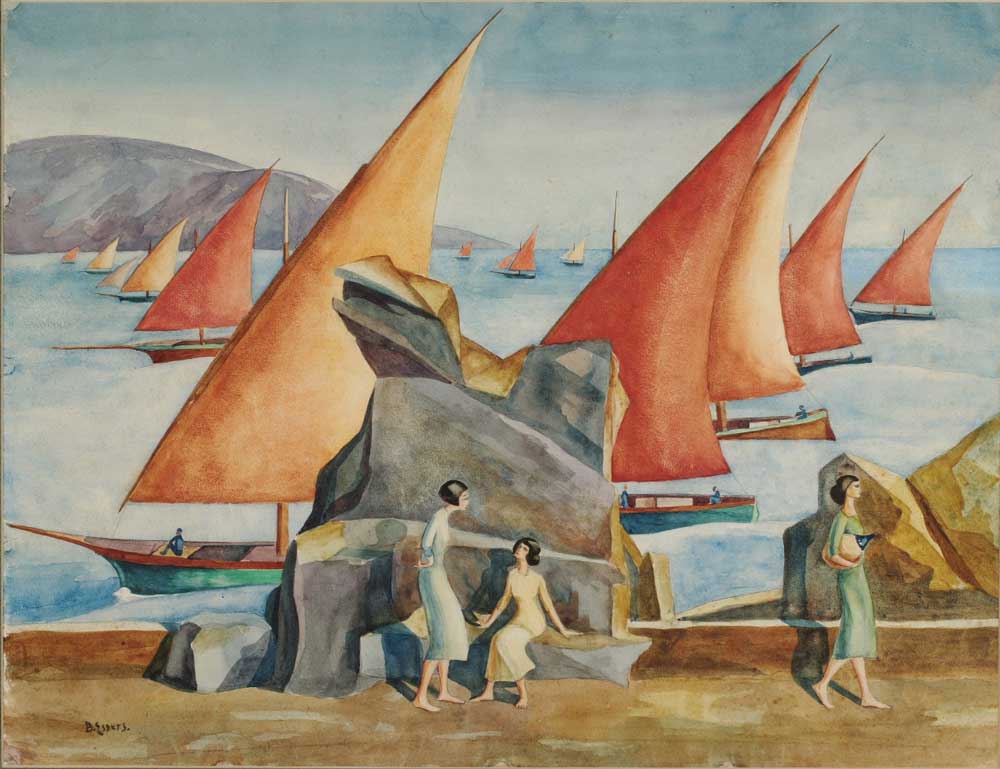 Rode zeilen, Sicilië, aquarel, 37 x 49 cm, 1921