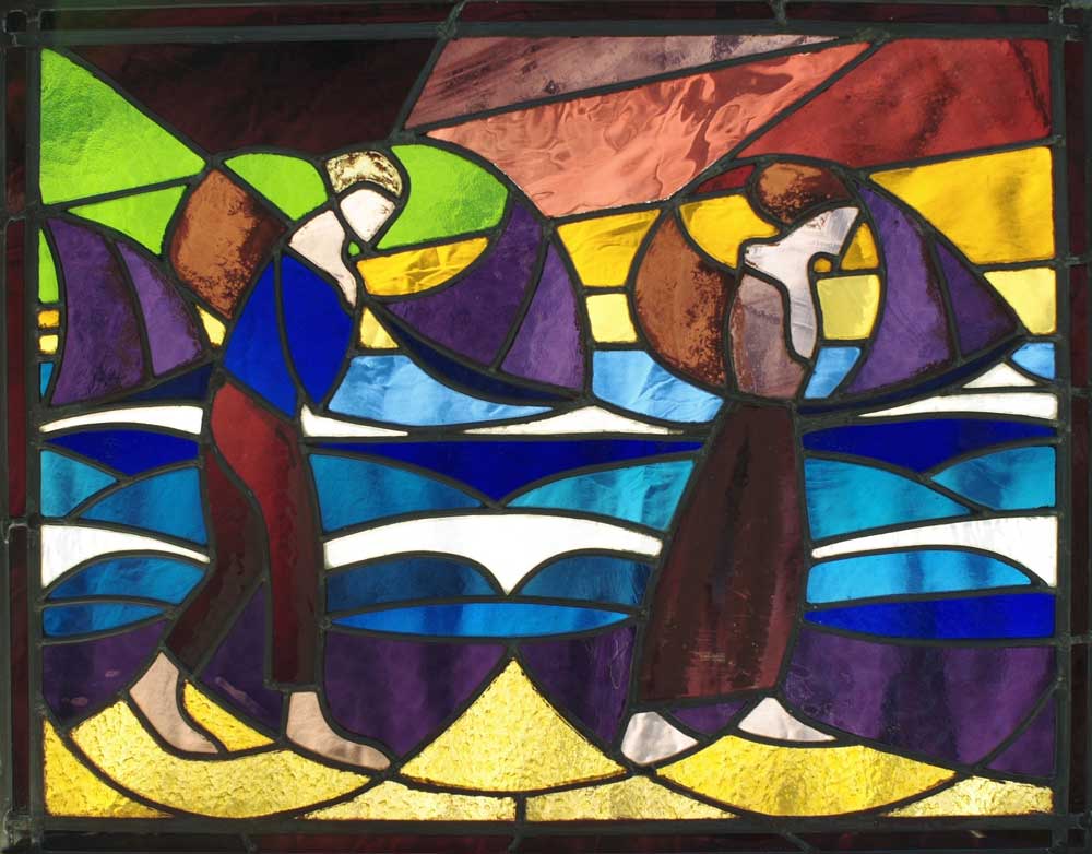 Man en vrouw aan het strand, glas-in-lood, 44 x 59,5 cm, 1922