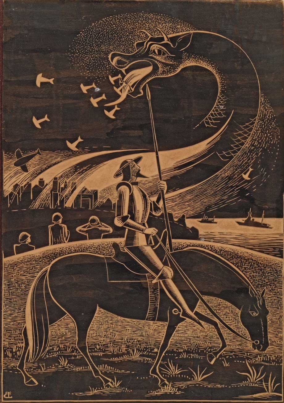 Don Quichot en oorlogsmonster, 30 x 21 cm, 1938